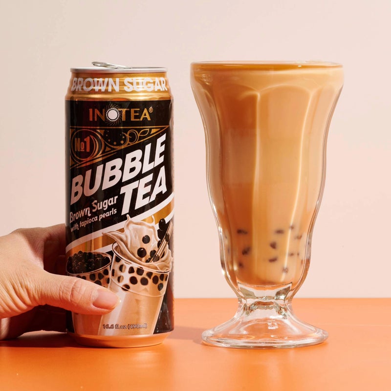 (Pack of 12) INOTEA Bubble Tea | Choose One from 5 Flavors: Brown Sugar, Taro, Honeydew, Banana, Matcha Latte | Ready to Drink in a Can (16.6oz/can) | Black Milk Tea with Boba (Brown Sugar) - Image 4