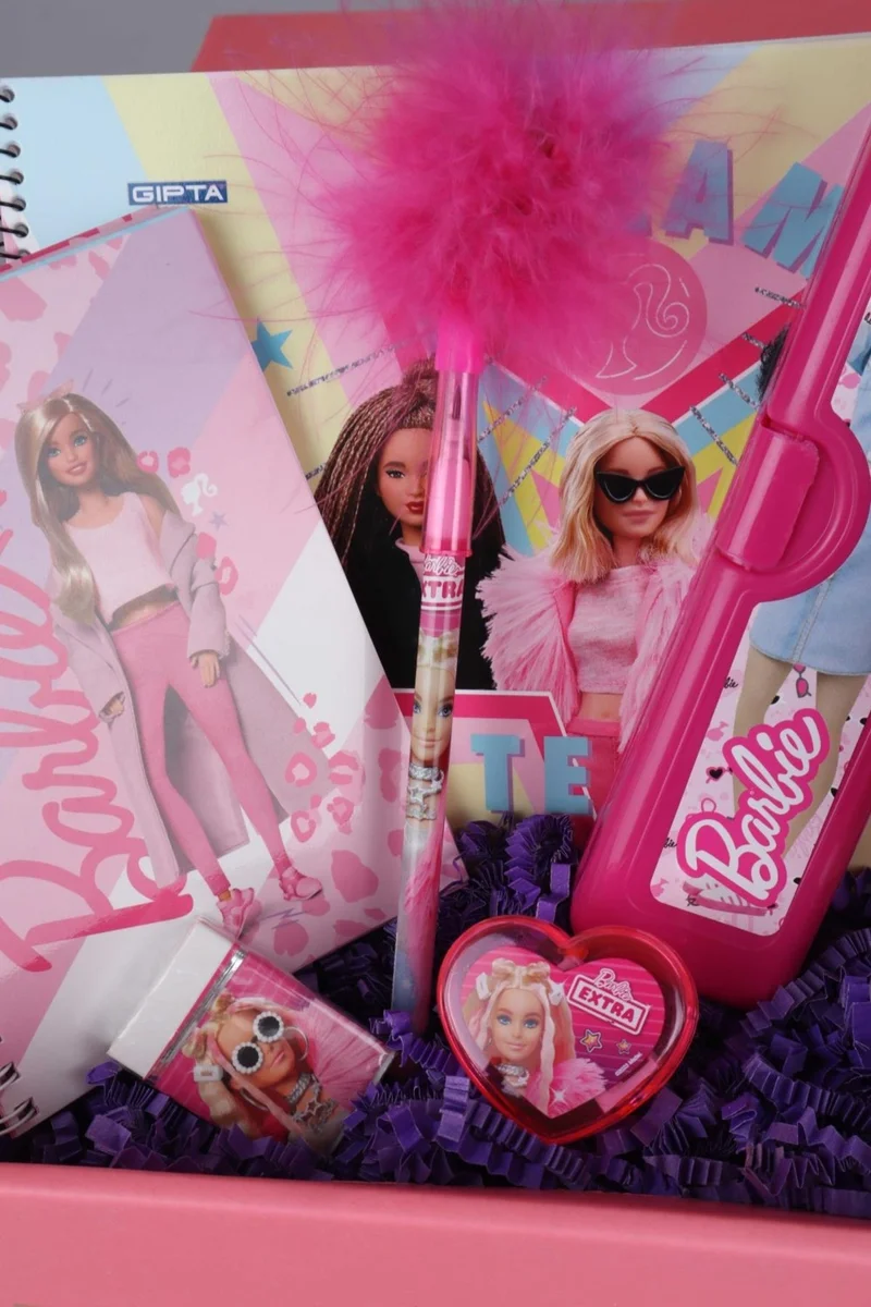 Barbie Decomus Special Boxed "Pınk Love" New Season Licensed Cup with Straw and School Stationery Set