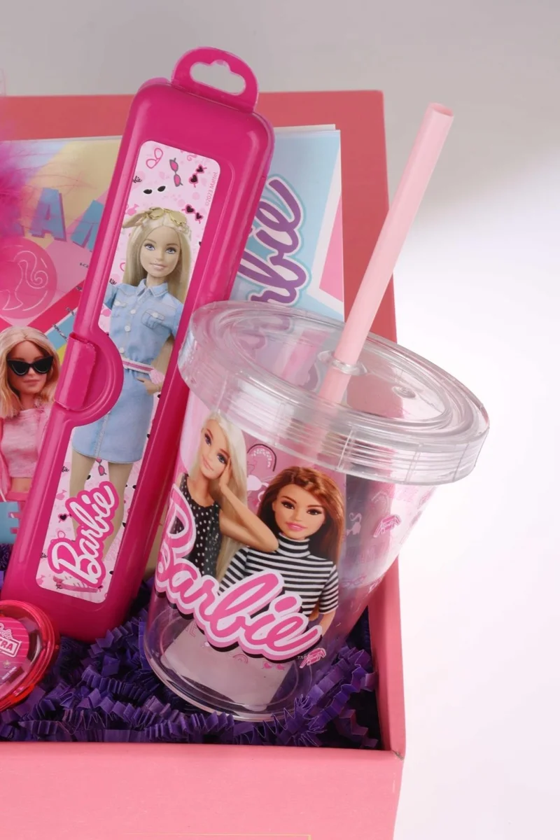 Barbie Decomus Special Boxed "Pınk Love" New Season Licensed Cup with Straw and School Stationery Set