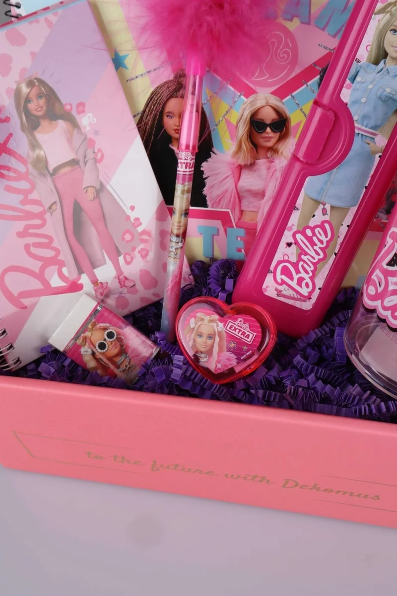 Barbie Decomus Special Boxed "Pınk Love" New Season Licensed Cup with Straw and School Stationery Set