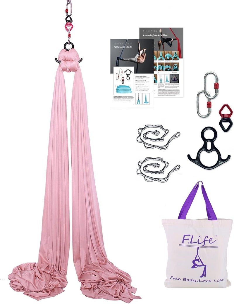 Flife Aerial Silk 10 Yards Kit Durable Aerial Yoga Hammock with Hardware & Guide Aerial Swing for Acrobatic Flying Yoga - Image 1
