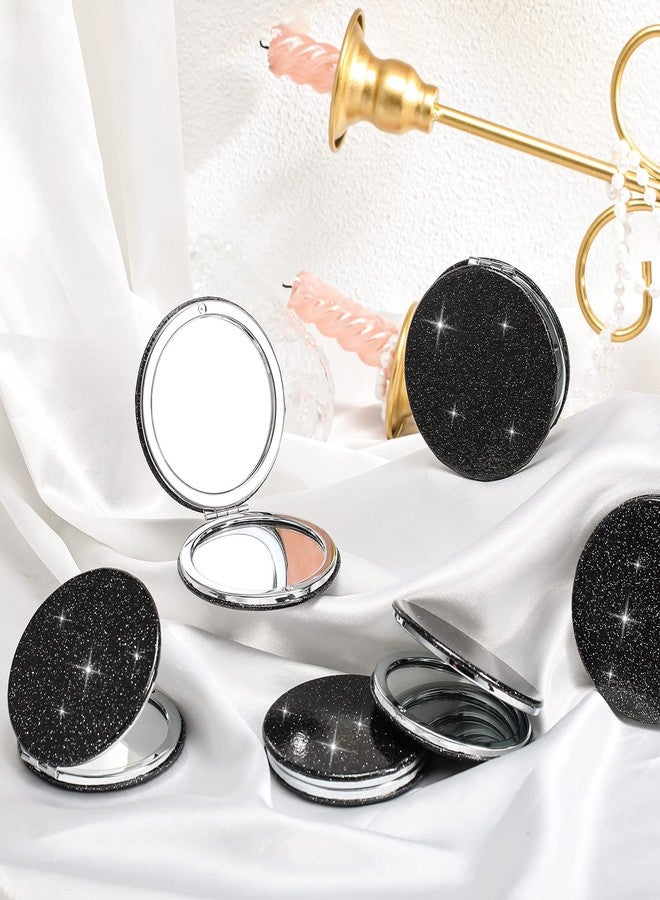 Maitys 10 Piece Black Compact Mirror Small Round Pocket Mirror for Purse Glitter Portable Travel Mirror Folding Handheld Bling Mirrors with Double Sided 1x/ 2X Magnification for Woman Girls Gift - Image 4