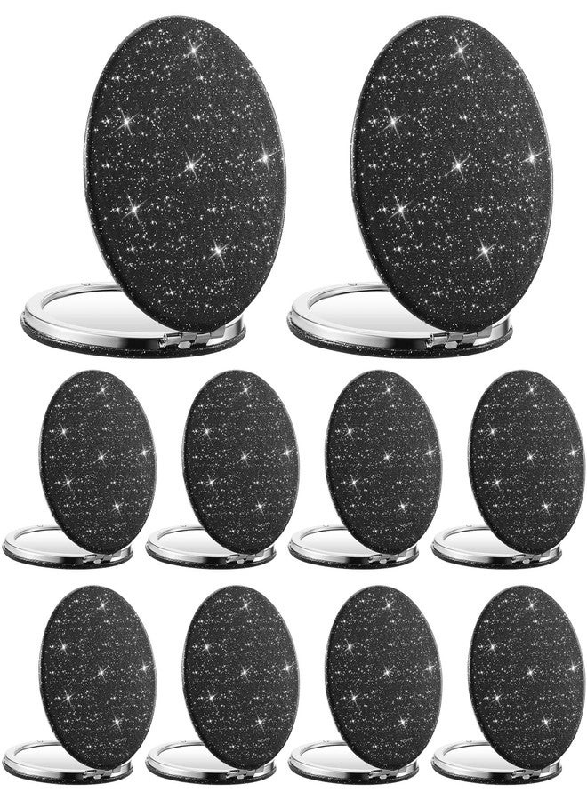 Maitys 10 Piece Black Compact Mirror Small Round Pocket Mirror for Purse Glitter Portable Travel Mirror Folding Handheld Bling Mirrors with Double Sided 1x/ 2X Magnification for Woman Girls Gift - Image 1