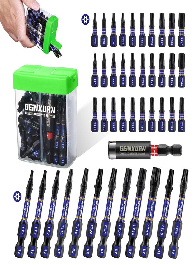 Geinxurn Impact Security Torx Screwdriver Bits Set,43 Pcs(TT7-TT40) Magnetic 1”& 2” Long S2 Steel Hollow Torx Driver Bits with Magnetic Bit Holder Storage Colorful Box - Image 1