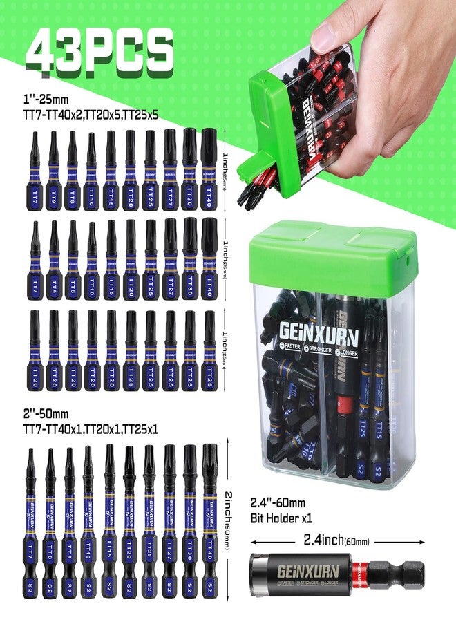 Geinxurn Impact Security Torx Screwdriver Bits Set,43 Pcs(TT7-TT40) Magnetic 1”& 2” Long S2 Steel Hollow Torx Driver Bits with Magnetic Bit Holder Storage Colorful Box - Image 2