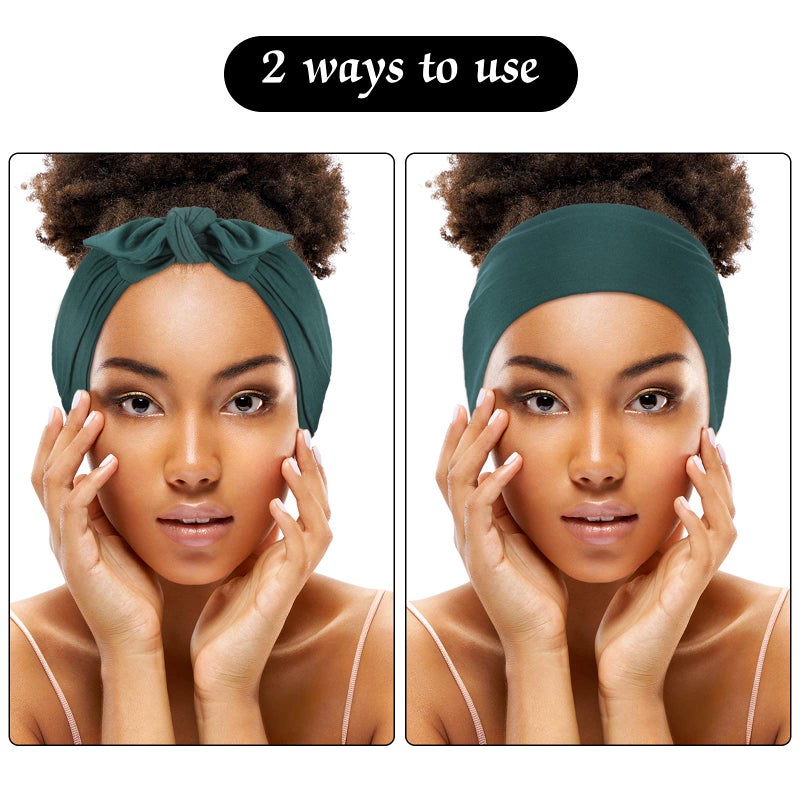 WILLBOND 6 Pcs Tie Headband for Women, Adjustable Wide Bandana Headband Tie, Knotted African Hairband, Yoga Elastic Non Slip Floral Hairbands for Running Hiking Cycling Workout(Single Color) - Image 2