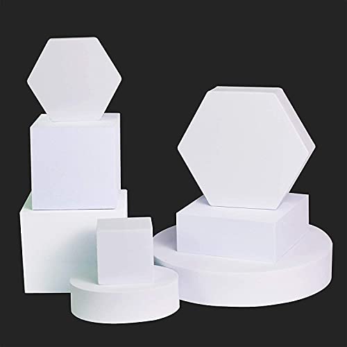 Royalkart Geometric Cube Photography Props Set, Hard Foam Perfect Setup Background Props for Product, Crafts, Lipstick, Jewellery, Cosmetics, Makeup Tools, Food (Pack of 8 - White) - Image 1