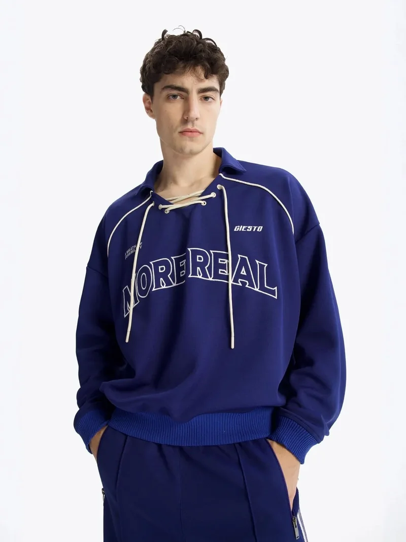 GIESTO Drawstring Neckline Printed Sweatshirt