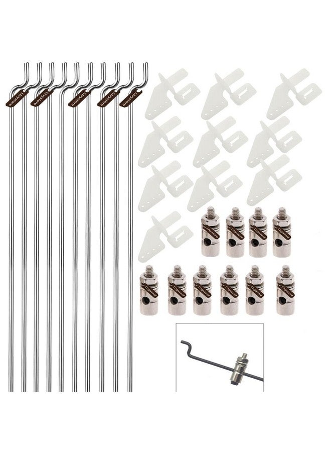 Ltvystore 10Pcs 1.5 X 450Mm Z Push Rods Parts & 10Pcs Adjustable Pushrod Connector Linkage Stopper 1.8Mm & 10Pcs Nylon Control Horns 21X10 Mm Compatible For Rc Airplane Plane Boat Replacement - Image 1