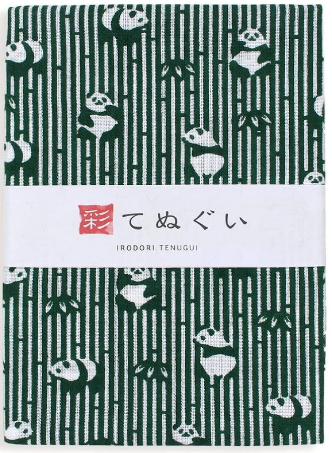 KOMESICHI irodori Japanese Traditional Towel Tenugui Bamboo and Panda 12.99 x 34.64 in with Tenugui Iroha (English Manual) - Image 1