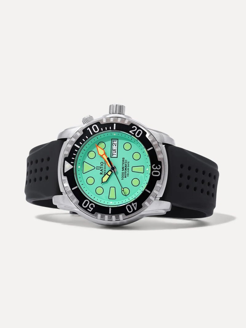 RATIO FreeDiver Helium-Safe Dive Watch Sapphire Crystal Automatic Diver Watch 1000M Water Resistant Diving Watch for Men (Mint Green) - Image 3