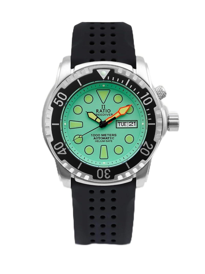 RATIO FreeDiver Helium-Safe Dive Watch Sapphire Crystal Automatic Diver Watch 1000M Water Resistant Diving Watch for Men (Mint Green) - Image 5