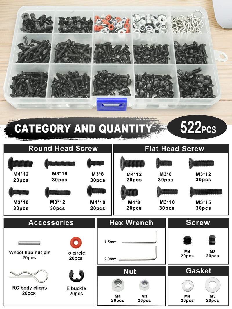 OGUNKE RC Tool Kit Screwdriver Set (Flat, Phillips, Hex) Metal Holder, RC Work Stand, 522PCS Screw Kit, Pliers Set, Body Reamer, Wrench, Tray, Repair Tool for RC Car Boat Quadcopter Helicopter -27pcs (Black) - Image 5