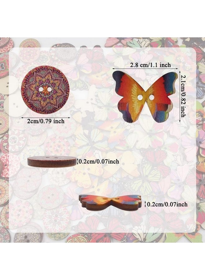 lyfLux S Round And Butterfly Wooden Flower Buttons, Lyflux Wooden Buttons 2 Holes For Diy Clothing Accessories Sewing Craft - Image 2