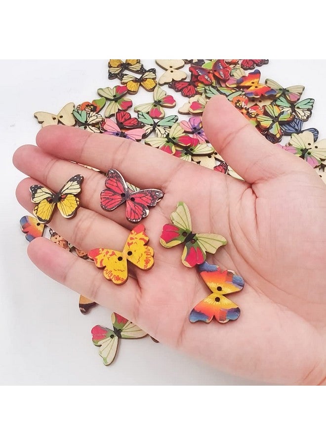 lyfLux S Round And Butterfly Wooden Flower Buttons, Lyflux Wooden Buttons 2 Holes For Diy Clothing Accessories Sewing Craft - Image 3