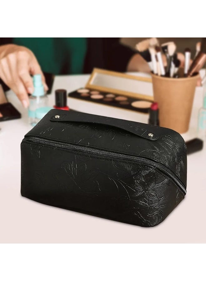 حقيبة مستحضرات التجميل  بسحاب منظم للسفر محموله متعددة الوظائف سهلة الحمل لون اسود - Image 2