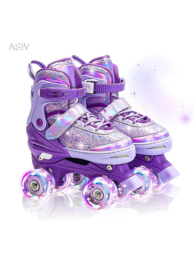 ASIV Adjustable Children's Roller Skates – 4-Level Adjustable with Light-Up Wheels, Suitable for Older Children and Small Adult Sizes, Birthday Gift for Girls, Perfect for Outdoor Sports (Size 35–36) - Image 1