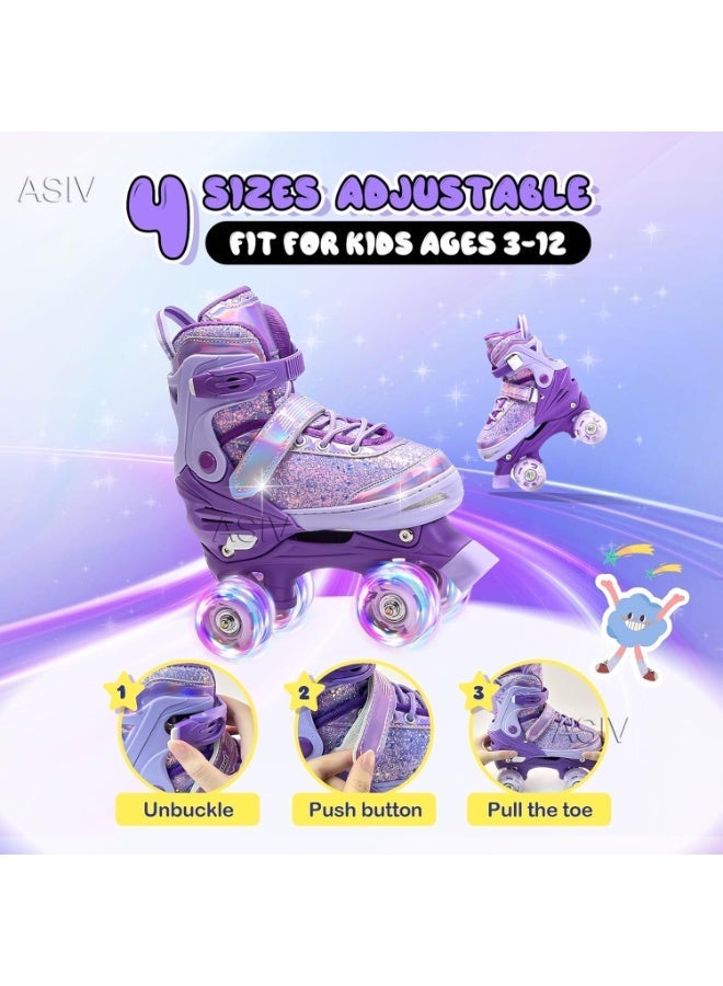 ASIV Adjustable Children's Roller Skates – 4-Level Adjustable with Light-Up Wheels, Suitable for Older Children and Small Adult Sizes, Birthday Gift for Girls, Perfect for Outdoor Sports (Size 35–36) - Image 3