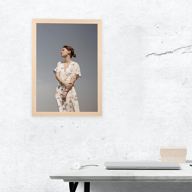 A3 Wooden Photo Frame Simple Style Painting Frame Desktop and Wall-mount Picture Holder Natural Wood Color for Household Display - Image 4