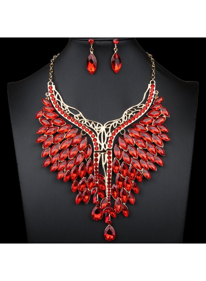NIBEMINENT Exaggerated Rhinestone Necklace and Earring Set - European and American Style