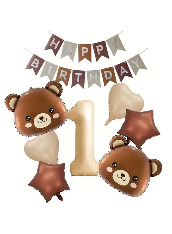 32 Inch Brown Cartoon Bear Head Balloon Number 5 Set With Caramel Love And Coffee Five Pointed Star 2 Cute Bear Head Balloons For Jungle Wild Animal Party Decorations Birthday Bear Theme Party Supplies - Image 4