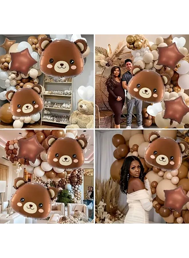 32 Inch Brown Cartoon Bear Head Balloon Number 5 Set With Caramel Love And Coffee Five Pointed Star 2 Cute Bear Head Balloons For Jungle Wild Animal Party Decorations Birthday Bear Theme Party Supplies - Image 3