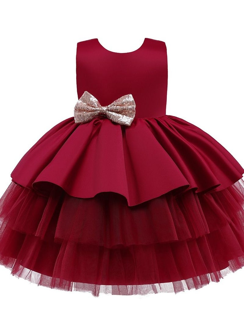 Loquat Round Neck Sleeveless Dress Burgundy  - Image 1
