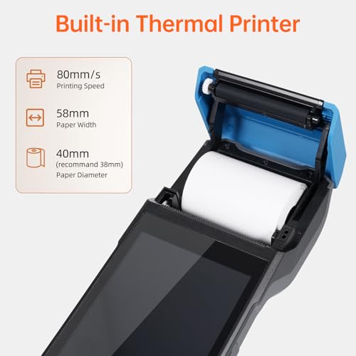 Bisofice 4G Handheld PDA POS Android 13.0 Receipt Printer 2GB+16GB, Camera 5M, 1D 2D Barcode Scanner, Wifi/Gps/BT/4G Full Network Connection, 5" Touchscreen 58mm Width Thermal Label Printing - Image 2