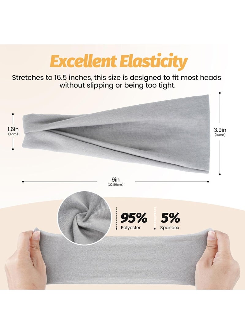 TEMPO 6 Pack Wide Elastic Sports Sweatband Headbands for Women & Men | Soft Stretchy Thin Hair Bands for Yoga, Workout, Running & Daily Use, Non-Slip Accessories Bands for Fashion - Image 2