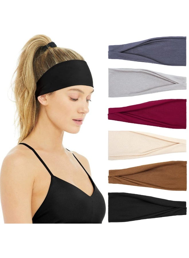 TEMPO 6 Pack Wide Elastic Sports Sweatband Headbands for Women & Men | Soft Stretchy Thin Hair Bands for Yoga, Workout, Running & Daily Use, Non-Slip Accessories Bands for Fashion - Image 1