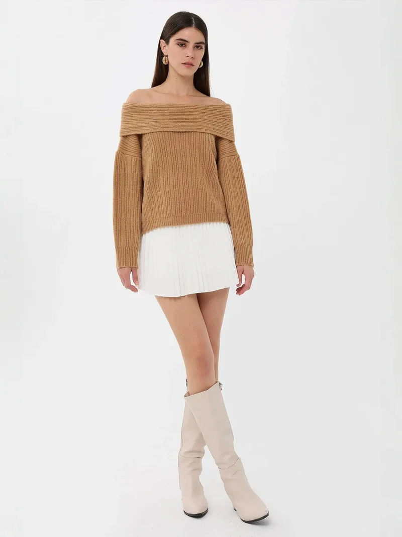 HICCUP Off-Shoulder Knitted Sweater