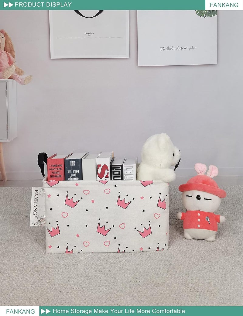 FANKANG Storage Bins, Nursery Hamper Canvas Laundry Basket Foldable with Waterproof PE Coating Large Storage Baskets for Kids Boys and Girls, Office, Bedroom, Clothes,Toys(Rec-pink crowns) - Image 4