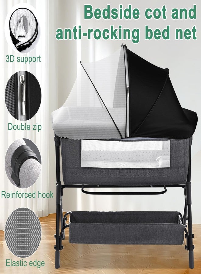 WANRU Bassinet Cover for Cats - Blackout Breathable Mosquito Net for Baby Bedside Sleepers & Travel Cribs, 2-Way Zipper Bug Canopy Tent to Block Light & Keep Cats Out (Black-Small) - Image 5