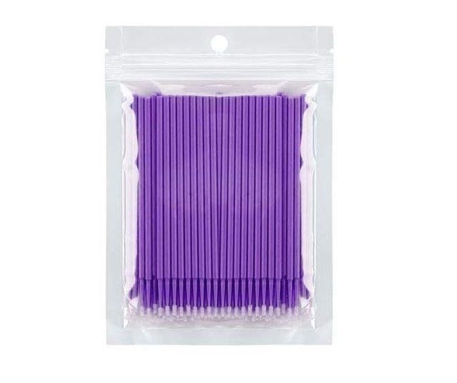 BBC 100 pcs Micro Brushes, Microswabs for Eyelash Extensions, Microbrush Applicators Brush, Lash Mascara Wand Cotton Swabs Qtips for Eye Dental Lashes Eyebrow and Personal Care (PURPLE) - Image 1