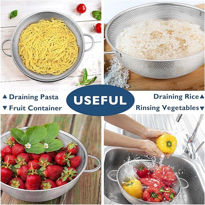Kresal Stainless Steel Colander with Handle and Legs Large Metal Strainer for Pasta Spaghetti Berry Veggies Fruits Noodles Salads Kitchen Food Mesh Colander Dishwasher Safe - Image 4