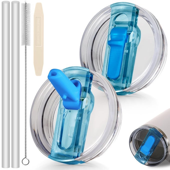 30OZ FLIP STRAW LID FOR STANLEY QUENCHER H20 TUMBLER 2 PACK LEAK PROOF LID REPLACEMENT NO SPILL COVER FOR STANLEY CUP ACCESSORIES PROTOUR AZURE AZURE