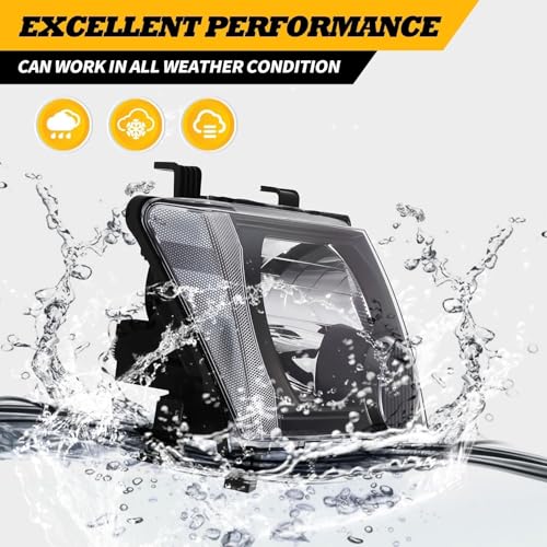 Jecoupoon Halogen Headlight Compatible with Xterra 2005-2015 W/O Bulb Headlamp Black Housing Driver & Passenger Side White Corner Clear Lens 26060EA025 26010EA025 - Image 4