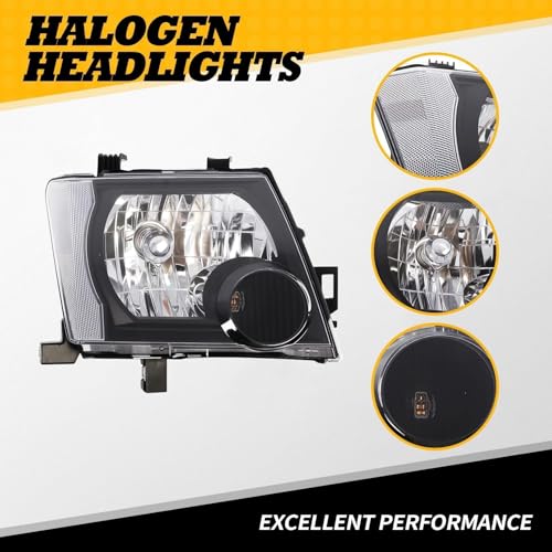 Jecoupoon Halogen Headlight Compatible with Xterra 2005-2015 W/O Bulb Headlamp Black Housing Driver & Passenger Side White Corner Clear Lens 26060EA025 26010EA025 - Image 2