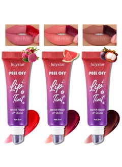 3 Colors Peel Off Lip Stain Set Fruit Flavoured Tattoo Magic Color Matte Liquid Lip Gloss Long Lasting Waterproof Lip Tint Lip Care Nonstick Cup Nude Lip Makeup for Women Girls