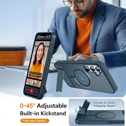 KARWAN®️Ultra Hybrid Matte Back Cover Case Compatible with Stand Magnetic for Samsung Galaxy S24 | Mag-Safe Wireless Charging | Camera Bump Protection -(Blue) - Image 5