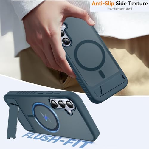 KARWAN®️Ultra Hybrid Matte Back Cover Case Compatible with Stand Magnetic for Samsung Galaxy S24 | Mag-Safe Wireless Charging | Camera Bump Protection -(Blue) - Image 3