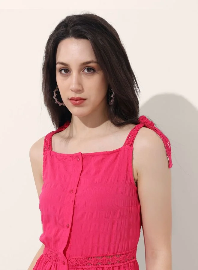 Freehand  Women Fit and Flared Solid Tie-up Neck Sleeveless Maxi Dress for Women | Best Price UAE