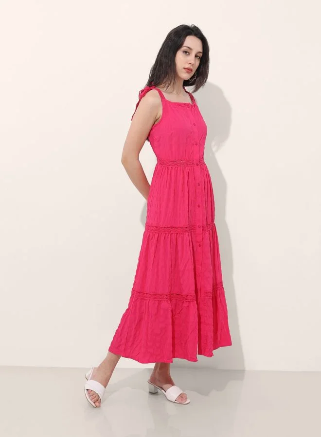 Freehand  Women Fit and Flared Solid Tie-up Neck Sleeveless Maxi Dress for Women | Best Price UAE
