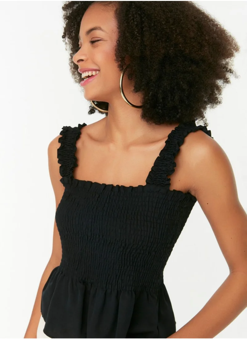 trendyol Strappy Ruffle Detail Shirred Top