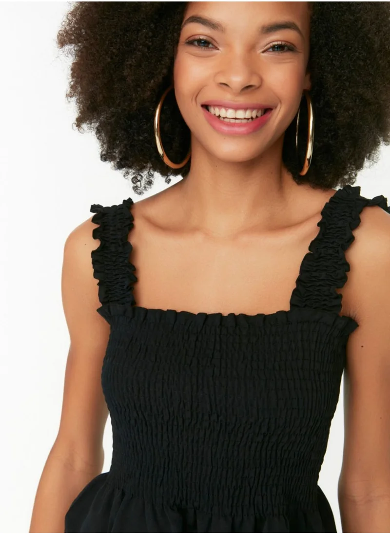 trendyol Strappy Ruffle Detail Shirred Top
