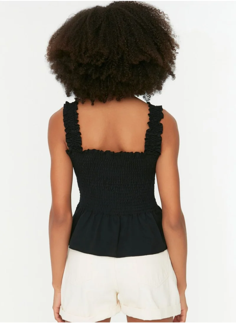 trendyol Strappy Ruffle Detail Shirred Top
