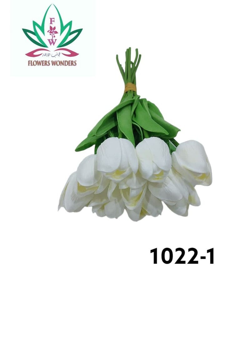 Aizihar 10-Piece Artificial Tulip Flowers White/Green 25centimeter 