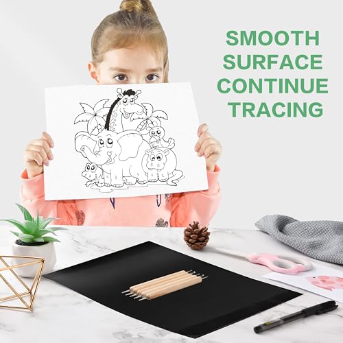 Hlonon 50 Sheets Carbon Paper Graphite Paper Black Carbon Transfer (8.5 x 11.5 inch) Tracing Papers with 5 PCS Embossing Styluses Dotting Tools for Wood Paper Canvas Craft - Image 5