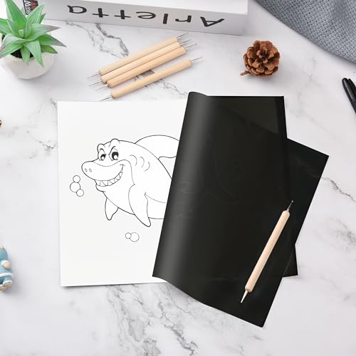 Hlonon 50 Sheets Carbon Paper Graphite Paper Black Carbon Transfer (8.5 x 11.5 inch) Tracing Papers with 5 PCS Embossing Styluses Dotting Tools for Wood Paper Canvas Craft - Image 3