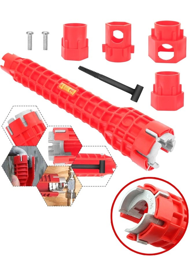مفتاح ربط 8 في 1 للحنفية والحوض، مفتاح ربط حوض متعدد الوظائف، أداة تثبيت متعددة الوظائف باللون الأحمر، أداة سباكة لإصلاح السباكة وتركيبها، أدوات يدوية لحوض المرحاض والحمام والمطبخ (أحمر) - Image 1